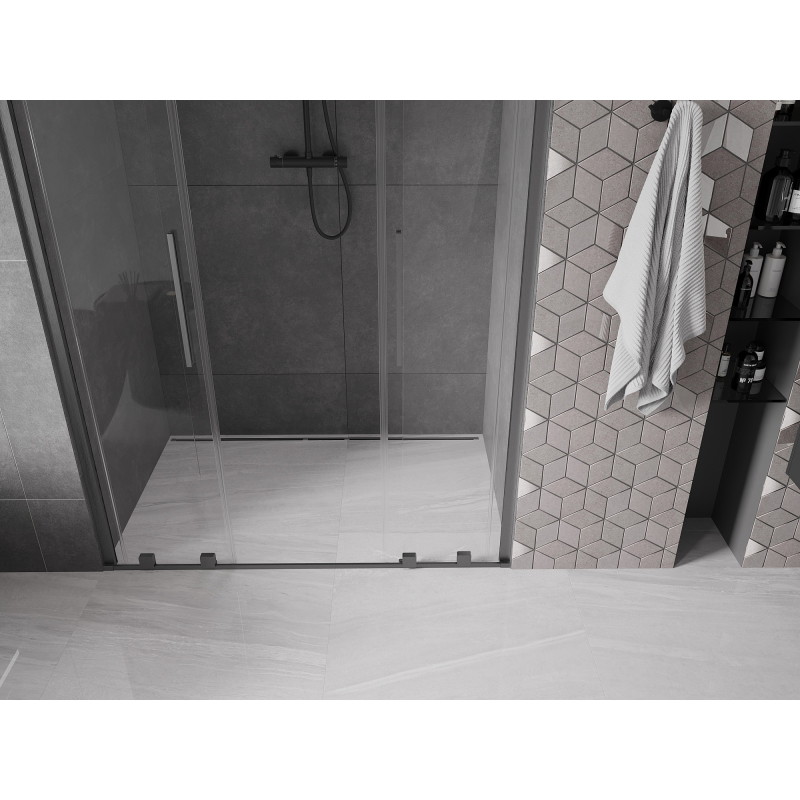 Mexen Velar Duo drzwi prysznicowe rozsuwane 140 cm, transparent, gun gray szczotkowany - 871-140-000-02-66