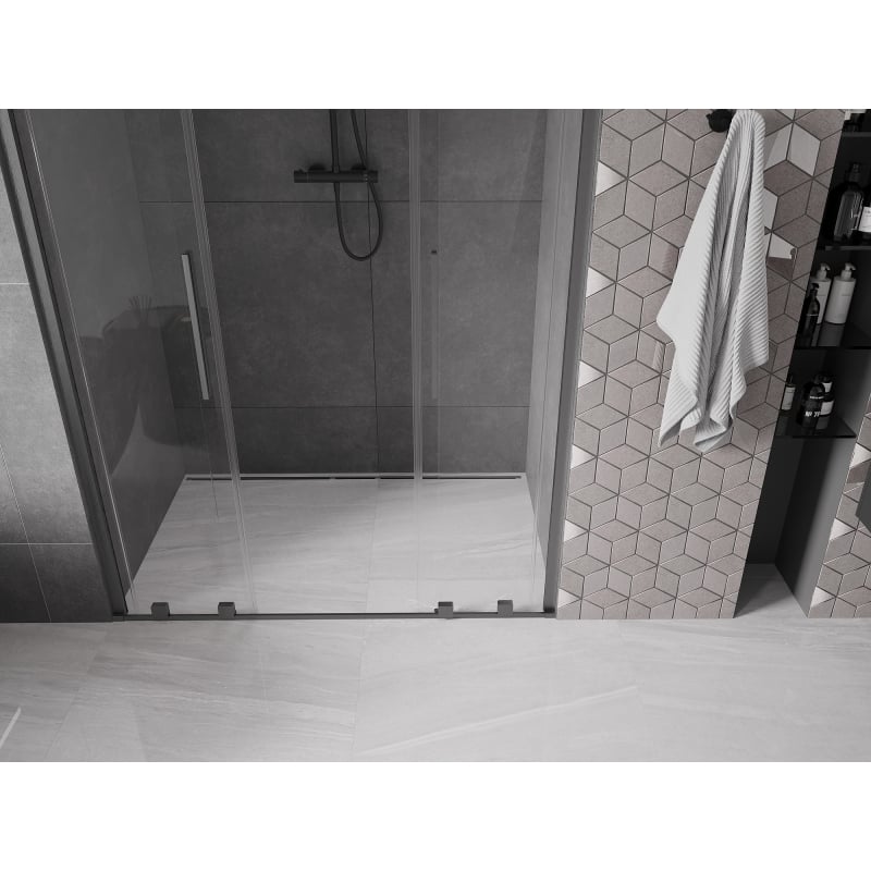 Mexen Velar Duo drzwi prysznicowe rozsuwane 160 cm, transparent, gun gray szczotkowany - 871-160-000-02-66
