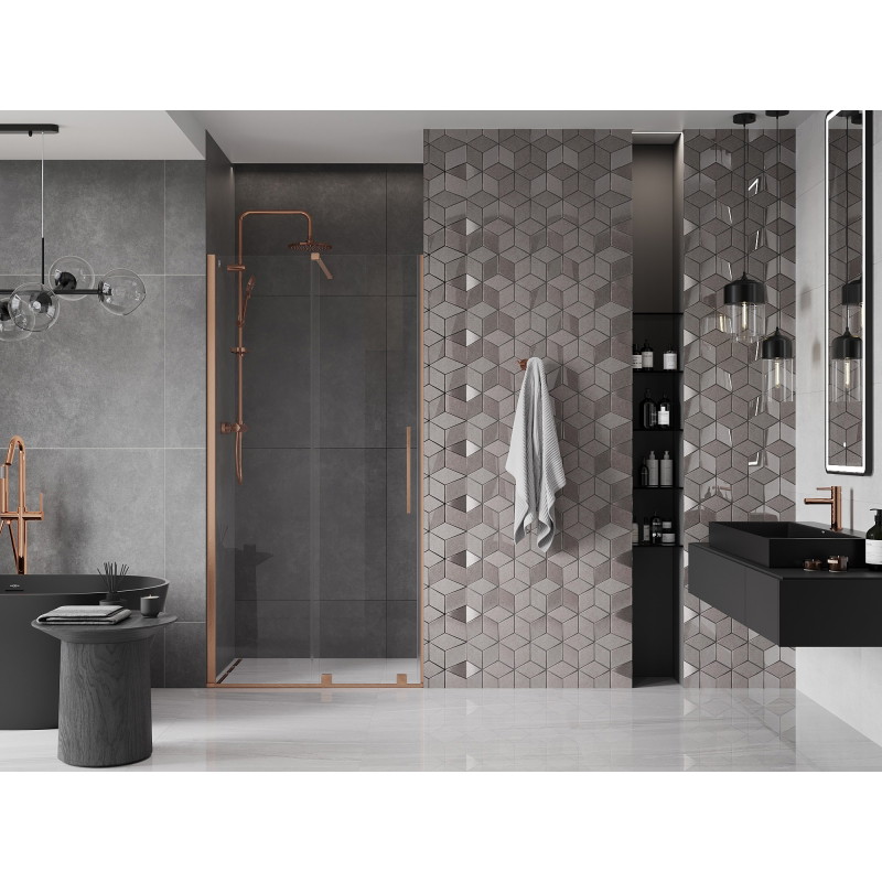 Mexen Velar drzwi prysznicowe rozsuwane 110 cm, transparent, różowe złoto - 871-110-000-01-60