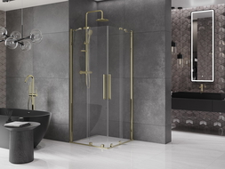 Mexen Velar Duo kabina prysznicowa rozsuwana 90 x 90 cm, transparent, złota - 871-090-090-02-50