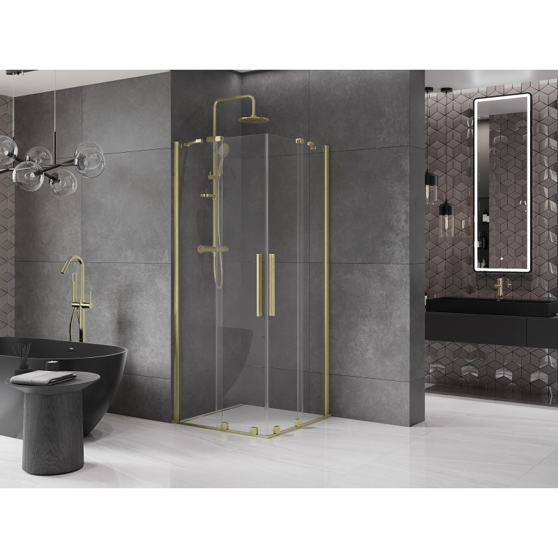 Mexen Velar Duo kabina prysznicowa rozsuwana 80 x 80 cm, transparent, złota szczotkowana - 871-080-080-02-55