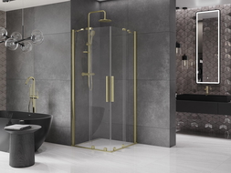 Mexen Velar Duo kabina prysznicowa rozsuwana 90 x 90 cm, transparent, złota szczotkowana - 871-090-090-02-55