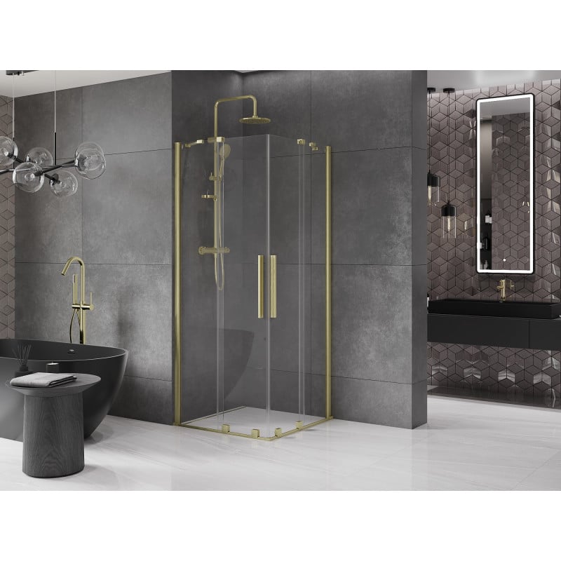 Mexen Velar Duo kabina prysznicowa rozsuwana 100 x 100 cm, transparent, złota szczotkowana - 871-100-100-02-55