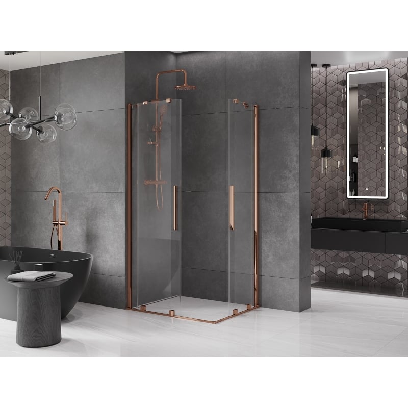 Mexen Velar Duo kabina prysznicowa rozsuwana 90 x 80 cm, transparent, różowe złoto - 871-090-080-02-60