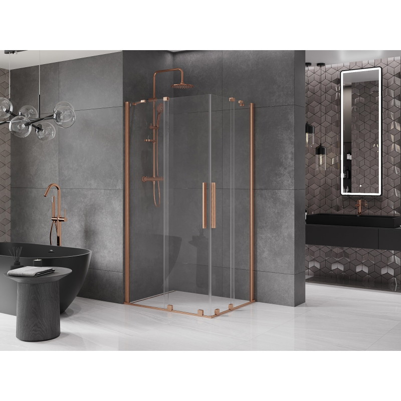 Mexen Velar Duo kabina prysznicowa rozsuwana 90 x 80 cm, transparent, miedź szczotkowana - 871-090-080-02-65