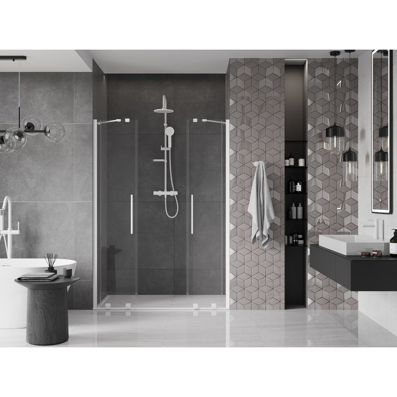 Mexen Velar Duo drzwi prysznicowe rozsuwane 150 cm, transparent, białe - 871-150-000-02-20