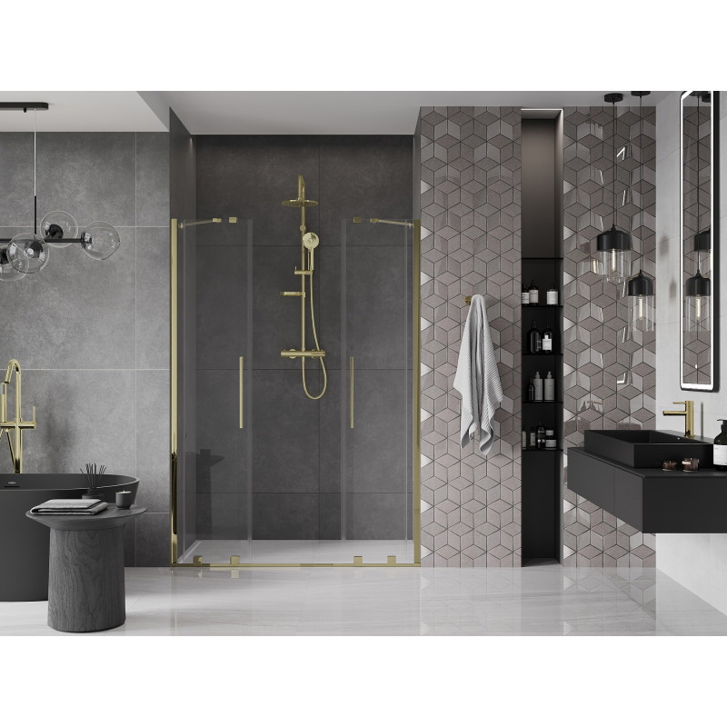 Mexen Velar Duo drzwi prysznicowe rozsuwane 160 cm, transparent, złote - 871-160-000-02-50