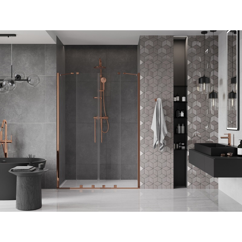 Mexen Velar Duo drzwi prysznicowe rozsuwane 160 cm, transparent, różowe złoto - 871-160-000-02-60
