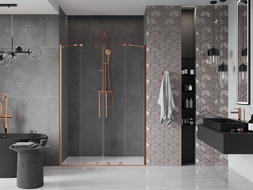 Mexen Velar Duo drzwi prysznicowe rozsuwane 150 cm, transparent, miedź szczotkowana - 871-150-000-02-65