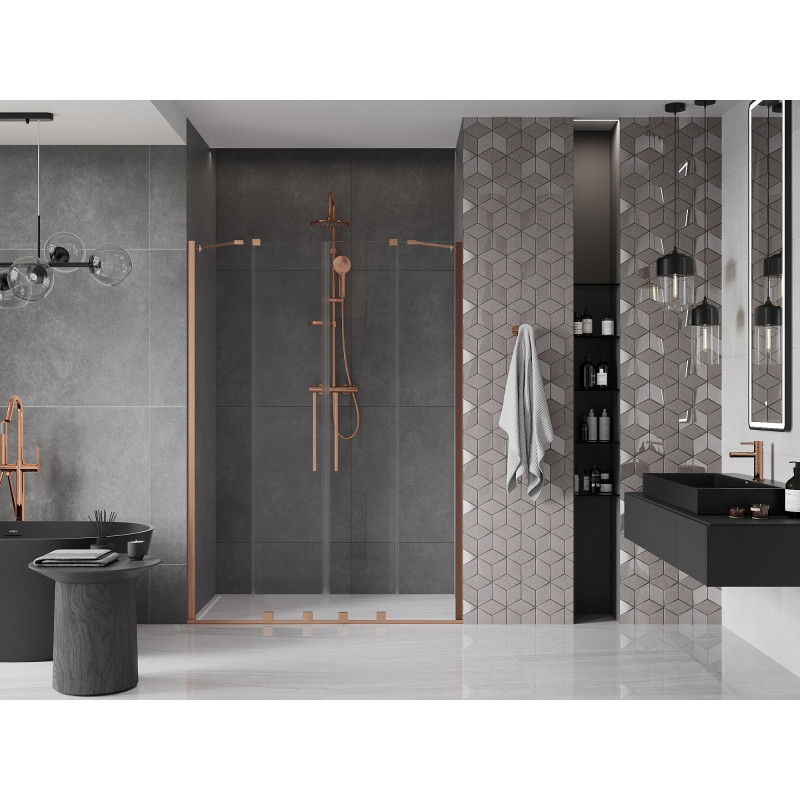 Mexen Velar Duo drzwi prysznicowe rozsuwane 160 cm, transparent, miedź szczotkowana - 871-160-000-02-65