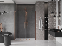 Mexen Velar Duo drzwi prysznicowe rozsuwane 160 cm, transparent, miedź szczotkowana - 871-160-000-02-65