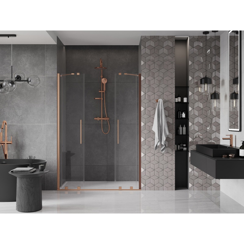 Mexen Velar Duo drzwi prysznicowe rozsuwane 160 cm, transparent, miedź szczotkowana - 871-160-000-02-65