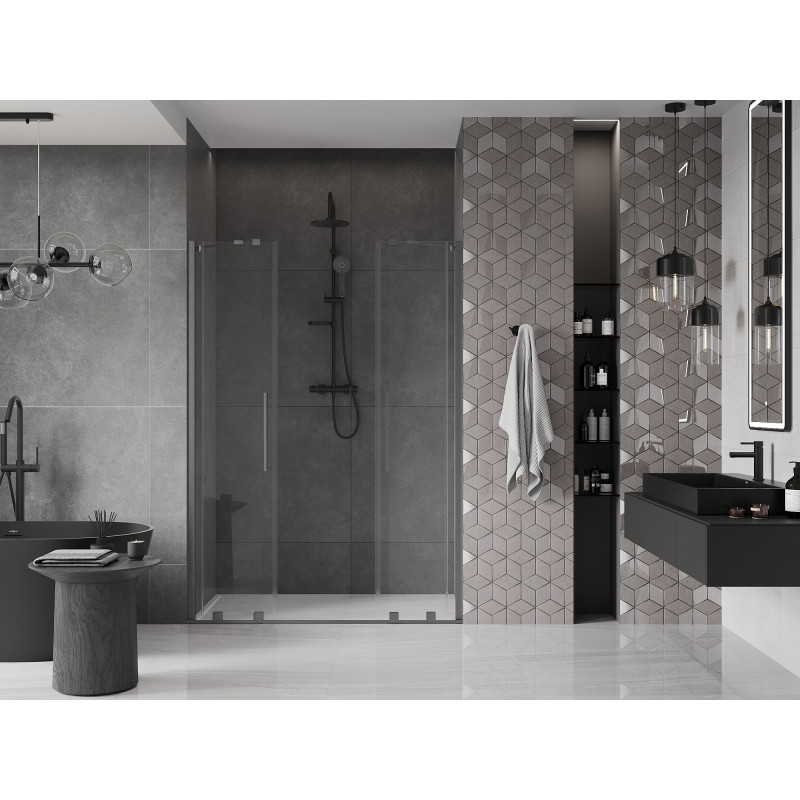 Mexen Velar Duo drzwi prysznicowe rozsuwane 140 cm, transparent, gun gray szczotkowany - 871-140-000-02-66