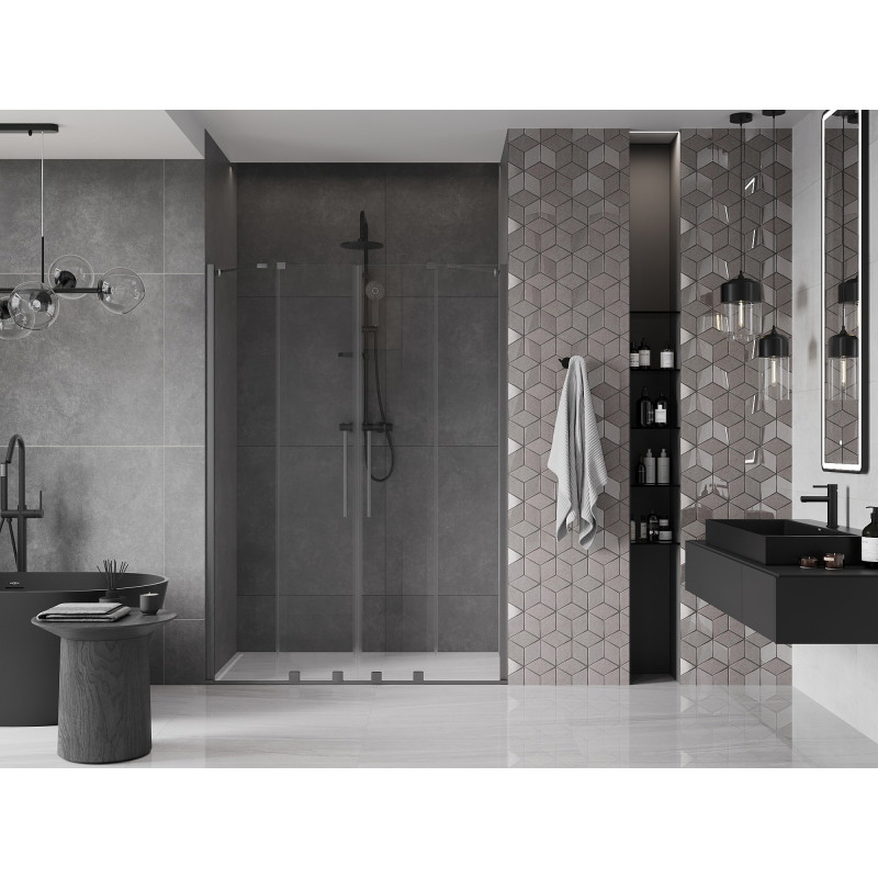 Mexen Velar Duo drzwi prysznicowe rozsuwane 140 cm, transparent, gun gray szczotkowany - 871-140-000-02-66