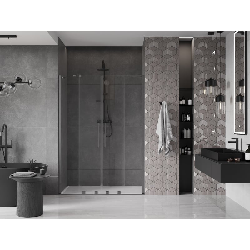 Mexen Velar Duo drzwi prysznicowe rozsuwane 160 cm, transparent, gun gray szczotkowany - 871-160-000-02-66