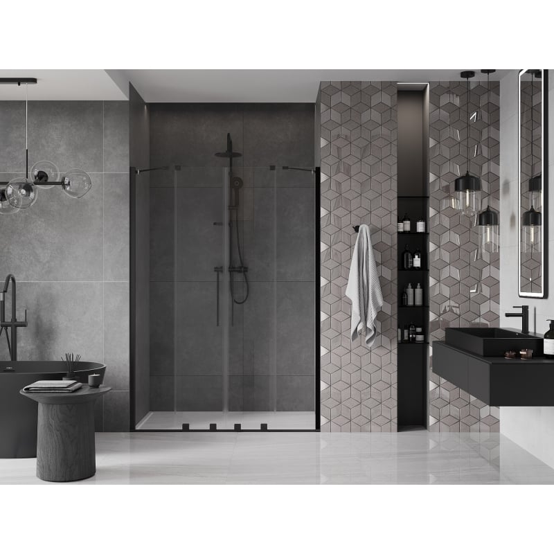 Mexen Velar Duo drzwi prysznicowe rozsuwane 140 cm, transparent, czarne - 871-140-000-02-70