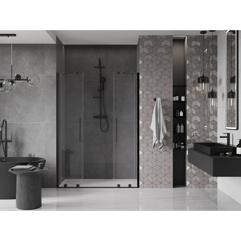 Mexen Velar Duo drzwi prysznicowe rozsuwane 160 cm, transparent, czarne - 871-160-000-02-70