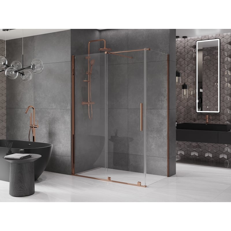 Mexen Velar kabina prysznicowa rozsuwana 140 x 85 cm, transparent, różowe złoto - 871-140-085-01-60