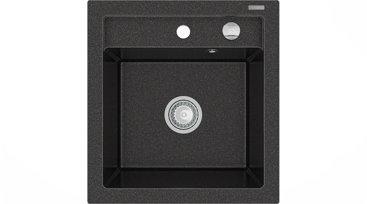 Mexen Vito zlewozmywak granitowy 1-komorowy 520 x 490 mm, czarny nakrapiany, syfon chrom - 6503521000-76