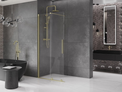 Mexen Velar ścianka prysznicowa rozsuwana Walk-in 75 x 200 cm, transparent 8 mm, złota szczotkowana - 871-075-000-03-55