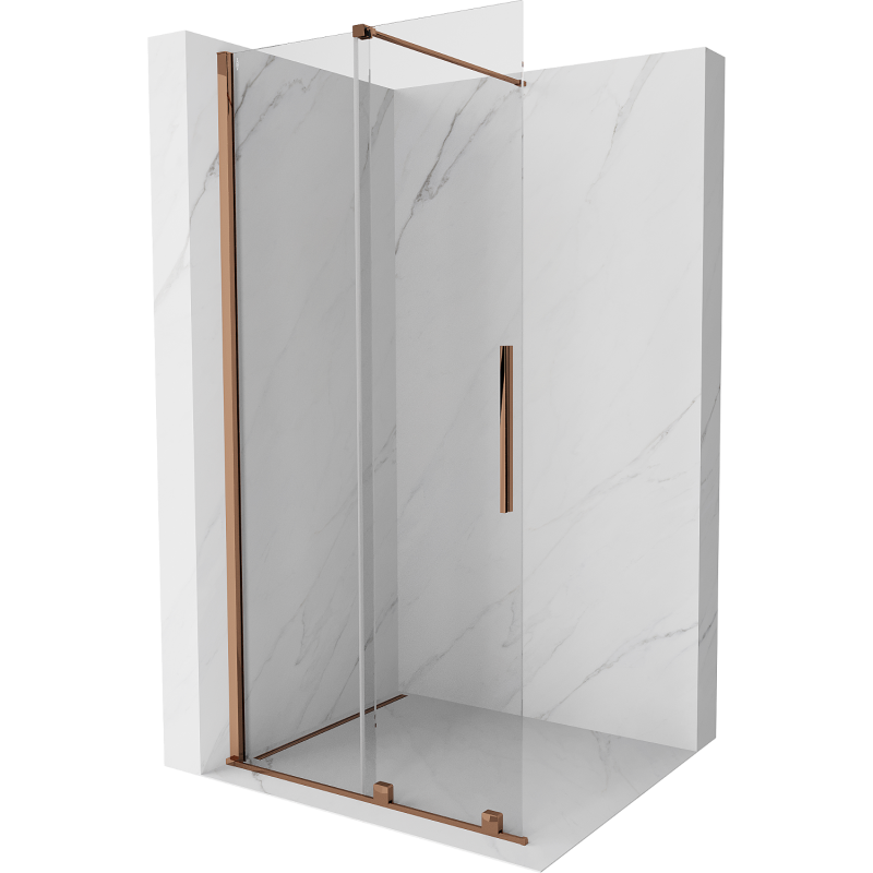 Mexen Velar ścianka prysznicowa rozsuwana Walk-in 75 x 200 cm, transparent 8 mm, różowe złoto - 871-075-000-03-60