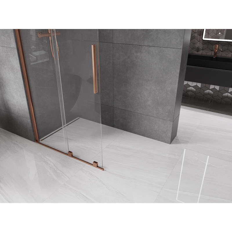 Mexen Velar ścianka prysznicowa rozsuwana Walk-in 85 x 200 cm, transparent 8 mm, różowe złoto - 871-085-000-03-60
