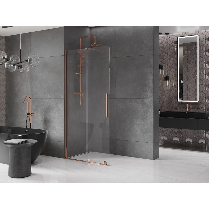 Mexen Velar ścianka prysznicowa rozsuwana Walk-in 85 x 200 cm, transparent 8 mm, różowe złoto - 871-085-000-03-60