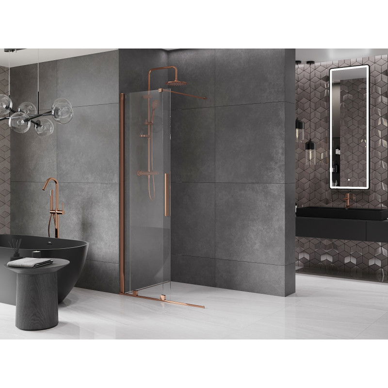 Mexen Velar ścianka prysznicowa rozsuwana Walk-in 90 x 200 cm, transparent 8 mm, różowe złoto - 871-090-000-03-60