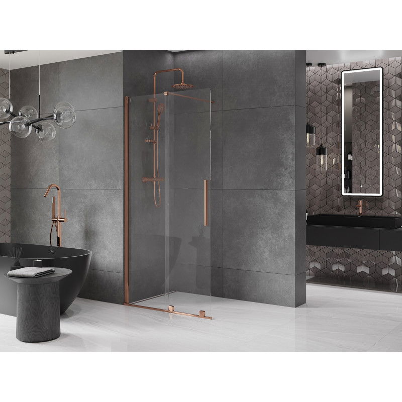 Mexen Velar ścianka prysznicowa rozsuwana Walk-in 90 x 200 cm, transparent 8 mm, różowe złoto - 871-090-000-03-60
