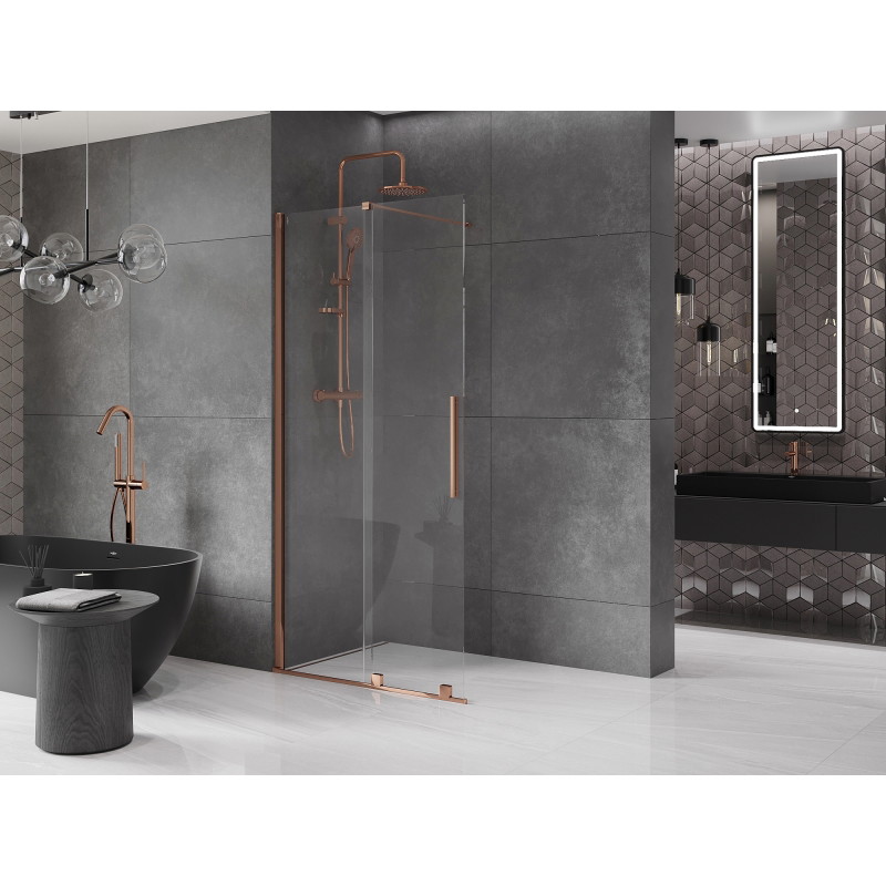 Mexen Velar ścianka prysznicowa rozsuwana Walk-in 110 x 200 cm, transparent 8 mm, różowe złoto - 871-110-000-03-60