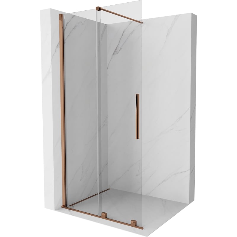 Mexen Velar ścianka prysznicowa rozsuwana Walk-in 120 x 200 cm, transparent 8 mm, różowe złoto - 871-120-000-03-60