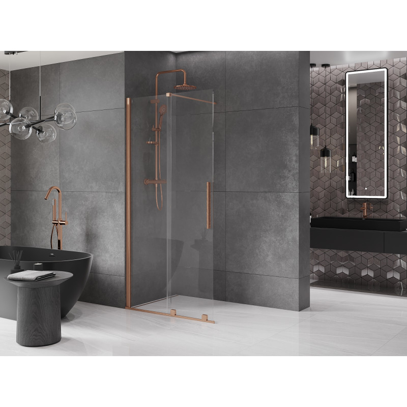 Mexen Velar ścianka prysznicowa rozsuwana Walk-in 75 x 200 cm, transparent 8 mm, miedź szczotkowana - 871-075-000-03-65