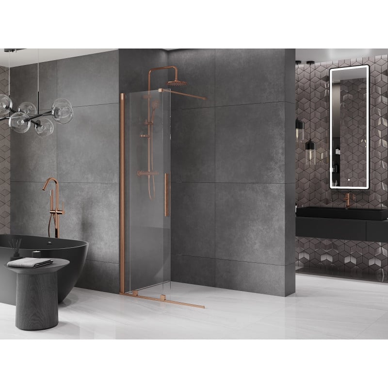 Mexen Velar ścianka prysznicowa rozsuwana Walk-in 110 x 200 cm, transparent 8 mm, miedź szczotkowana - 871-110-000-03-65