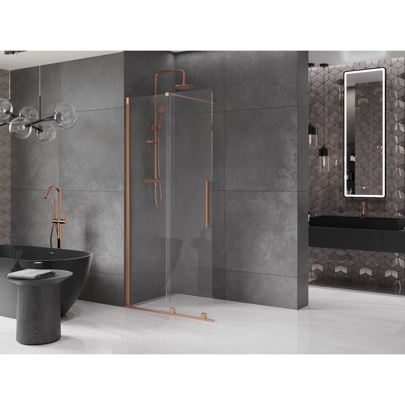 Mexen Velar ścianka prysznicowa rozsuwana Walk-in 110 x 200 cm, transparent 8 mm, miedź szczotkowana - 871-110-000-03-65