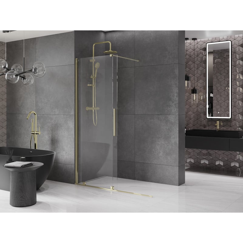 Mexen Velar ścianka prysznicowa rozsuwana Walk-in 140 x 200 cm, transparent 8 mm, złota - 871-140-000-03-50