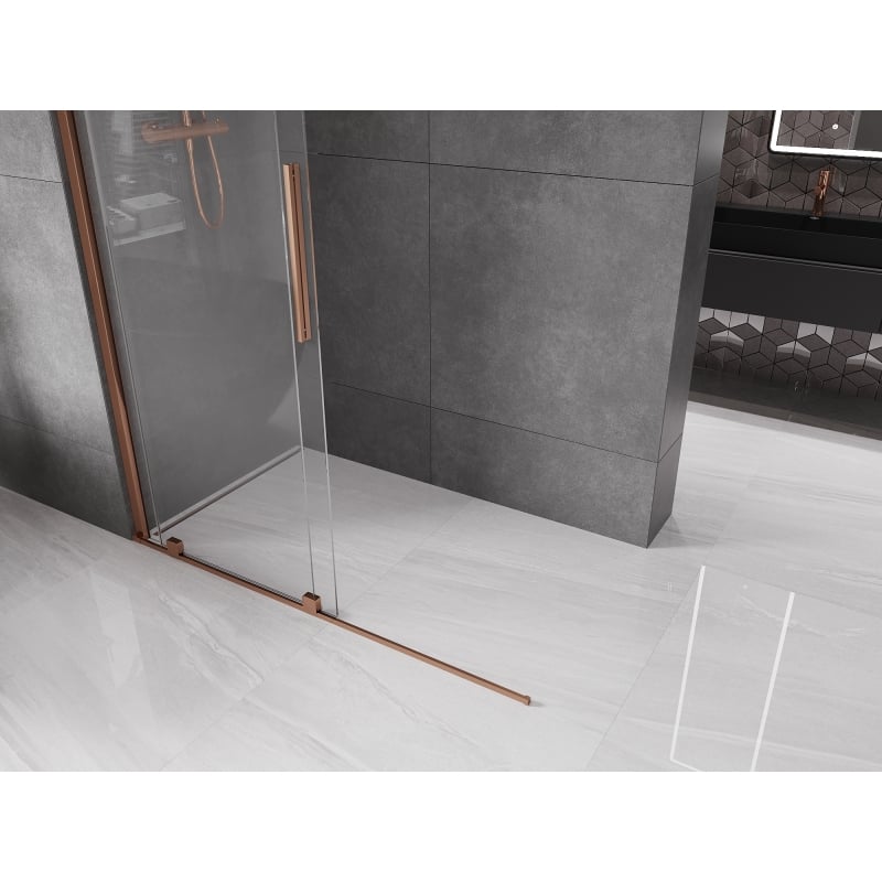 Mexen Velar ścianka prysznicowa rozsuwana Walk-in 130 x 200 cm, transparent 8 mm, różowe złoto - 871-130-000-03-60