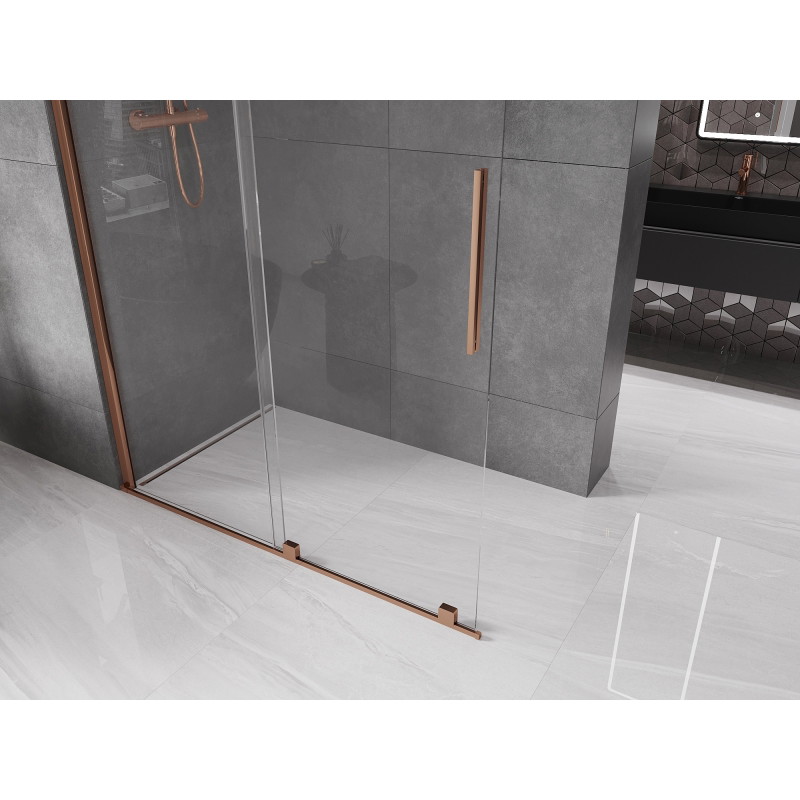 Mexen Velar ścianka prysznicowa rozsuwana Walk-in 130 x 200 cm, transparent 8 mm, różowe złoto - 871-130-000-03-60