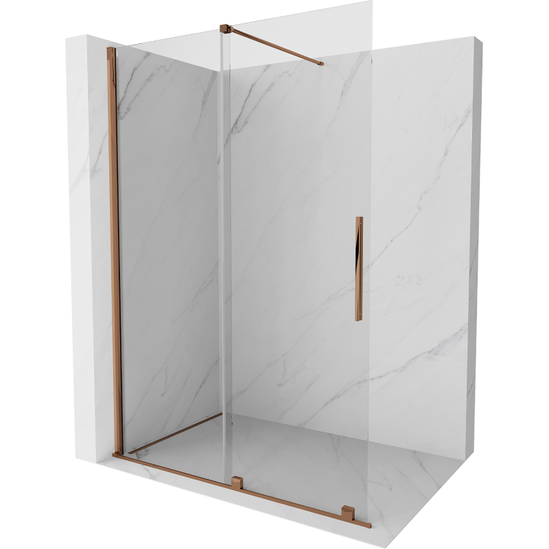 Mexen Velar ścianka prysznicowa rozsuwana Walk-in 150 x 200 cm, transparent 8 mm, różowe złoto - 871-150-000-03-60