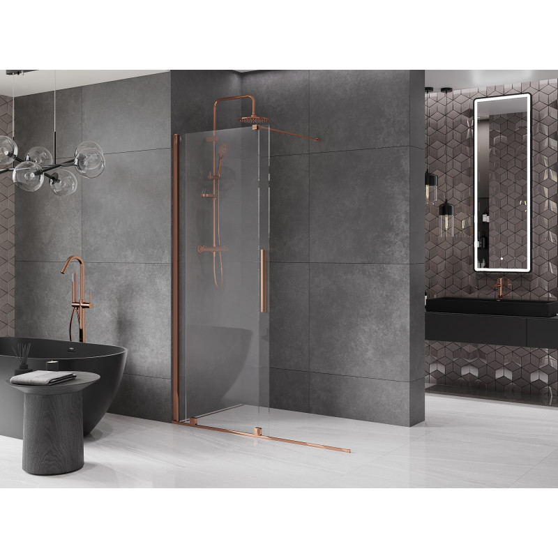 Mexen Velar ścianka prysznicowa rozsuwana Walk-in 150 x 200 cm, transparent 8 mm, różowe złoto - 871-150-000-03-60
