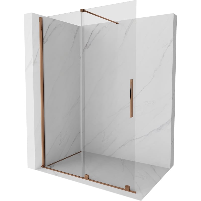 Mexen Velar ścianka prysznicowa rozsuwana Walk-in 160 x 200 cm, transparent 8 mm, różowe złoto - 871-160-000-03-60