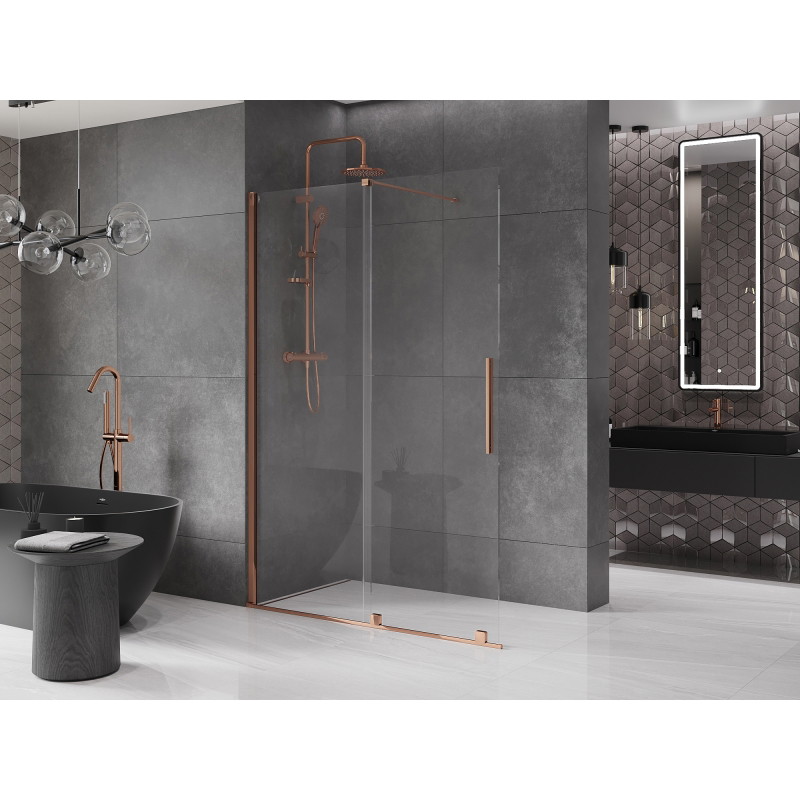 Mexen Velar ścianka prysznicowa rozsuwana Walk-in 160 x 200 cm, transparent 8 mm, różowe złoto - 871-160-000-03-60