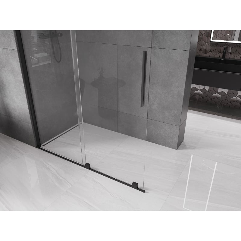 Mexen Velar ścianka prysznicowa rozsuwana Walk-in 140 x 200 cm, transparent 8 mm, czarna - 871-140-000-03-70