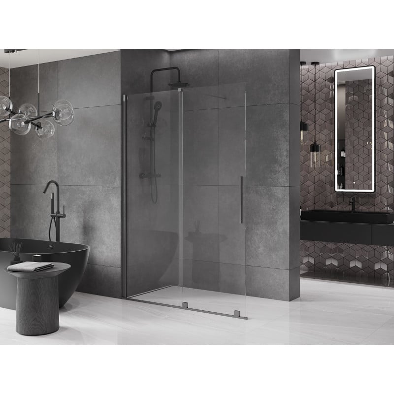 Mexen Velar ścianka prysznicowa rozsuwana Walk-in 140 x 200 cm, transparent 8 mm, gun gray szczotkowany - 871-140-000-03-66
