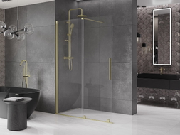 Mexen Velar ścianka prysznicowa rozsuwana Walk-in 130 x 200 cm, transparent 8 mm, złota szczotkowana - 871-130-000-03-55