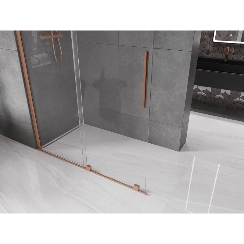 Mexen Velar ścianka prysznicowa rozsuwana Walk-in 140 x 200 cm, transparent 8 mm, miedź szczotkowana - 871-140-000-03-65