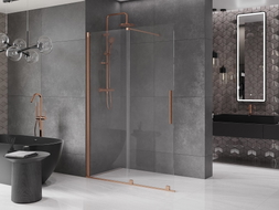 Mexen Velar ścianka prysznicowa rozsuwana Walk-in 160 x 200 cm, transparent 8 mm, miedź szczotkowana - 871-160-000-03-65