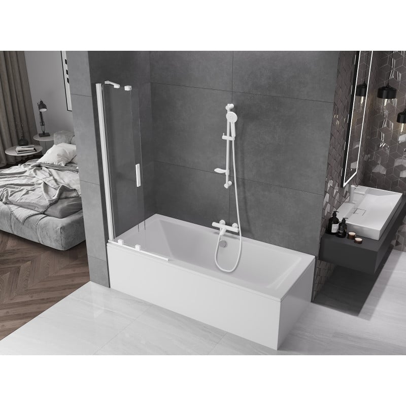 Mexen Velar parawan nawannowy 2-skrzydłowy rozsuwany 70 x 150 cm, transparent, biały - 896-070-000-01-20