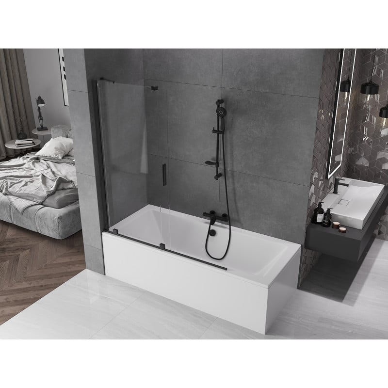 Mexen Velar parawan nawannowy 2-skrzydłowy rozsuwany 140 x 150 cm, transparent, czarny - 896-140-000-01-70