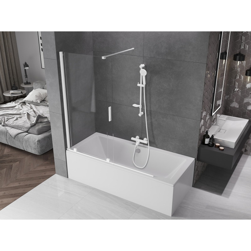 Mexen Velar parawan nawannowy 2-skrzydłowy rozsuwany 150 x 150 cm, transparent, biały - 896-150-000-01-20