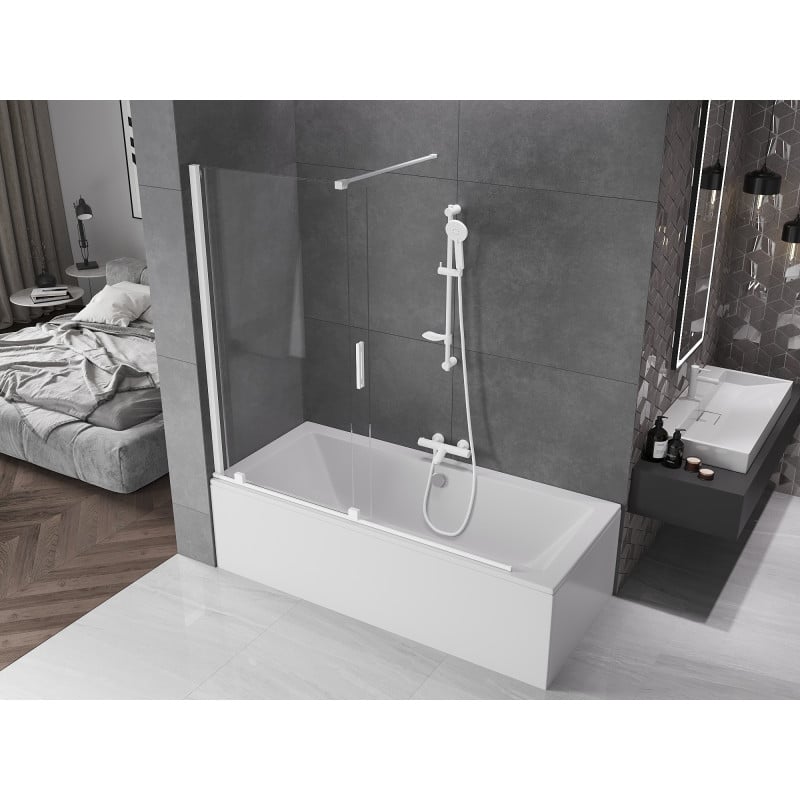Mexen Velar parawan nawannowy 2-skrzydłowy rozsuwany 160 x 150 cm, transparent, biały - 896-160-000-01-20